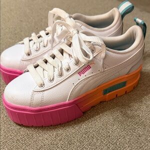 Puma White Sneakers with Pink and Orange Platform
